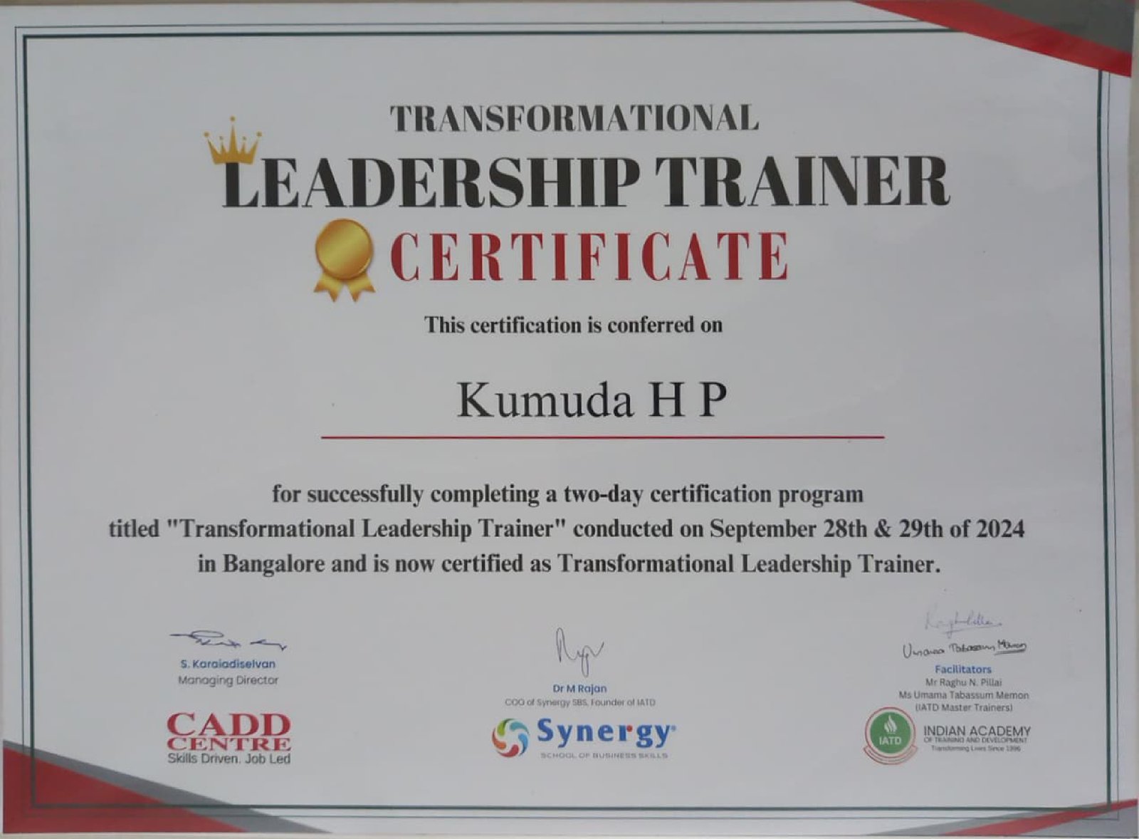Certified Transformational Leadership Trainer