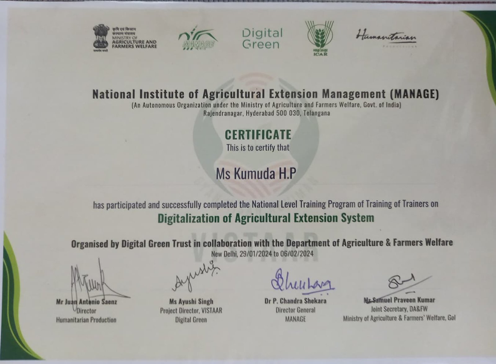 Digitalization of Agricultural Extension System (BHARAT-VISTAAR)