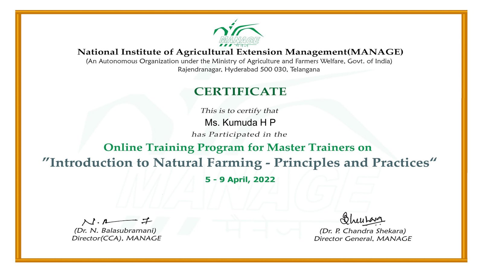 Master Trainer – Natural Farming (Principles & Practices)